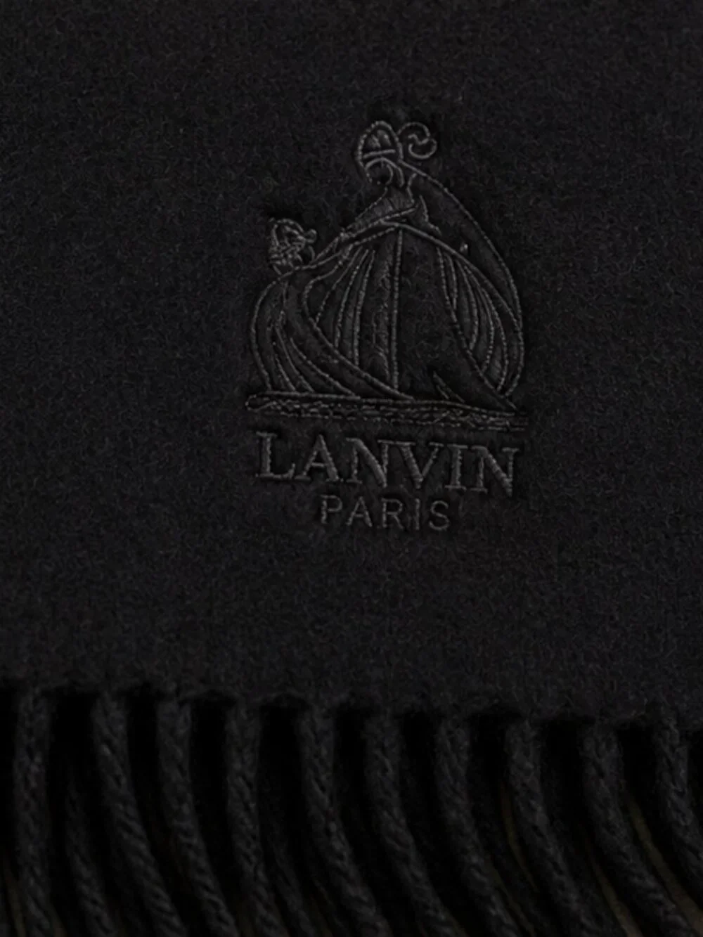 Vintage Lanvin Paris Wool Fringe Scarf Black